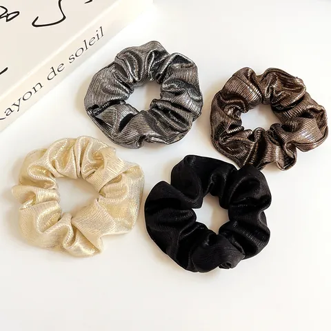 Metallischer Glanz Satin Scrunchie Groß Elastisch Gefaltet Haargummi Elegant Französisch Ponytail Halter Damen Mädchen