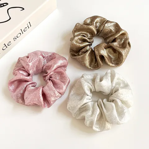 Chouchou à Éclat Métallique de Style Français Élastique Haute Résistance Attache-Cheveux Plissé Élégant Corde de Queue de Cheval pour Femmes Accessoires