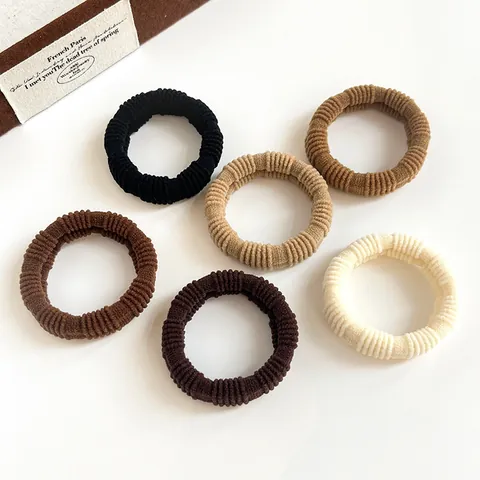 Women Minimalist High Elasticity Nylon Hair Ties Ribbed Seamless Coffee Black Beige Ponytail Holders Basic Hair Accessories
