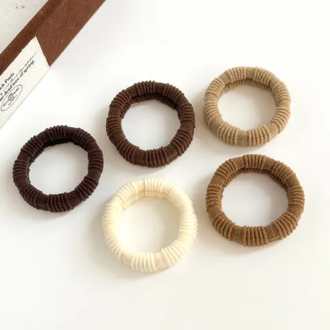 Women Minimalist High Elasticity Nylon Hair Ties Ribbed Seamless Coffee Black Beige Ponytail Holders Basic Hair Accessories