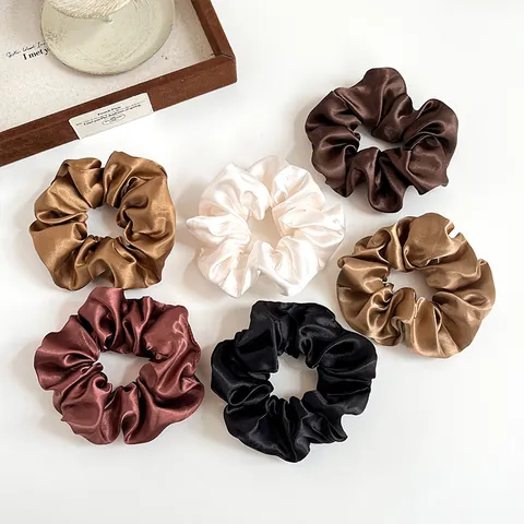 Eleganti Scrunchies in Satin Tinta Unita Vintage Francese Grandi Elastici per Capelli Alta Elasticità Supporto Coda di Cavallo per Donne Ragazze