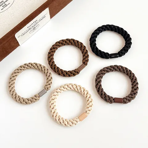 Thick Woven Hair Tie For Women Milk Coffee Color Durable Braid Hair Bands Non-Damaging Ponytail Holder Hair Accessories