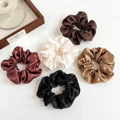 Eleganti Scrunchies in Satin Tinta Unita Vintage Francese Grandi Elastici per Capelli Alta Elasticità Supporto Coda di Cavallo per Donne Ragazze