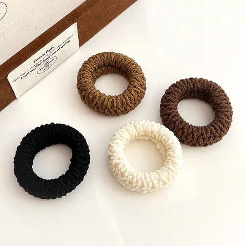 Women High Elasticity Knit Hair Ties Set Minimalist Solid Color Thickened Ribbed Hair Bands Korean Style Headwear Accessories