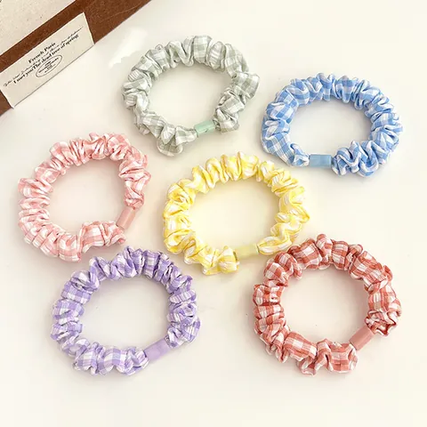Korean Style Gingham Fabric Scrunchie High Elastic Hair Tie Decorative Buckle Sweet Grid Pattern Ponytail Holder Women