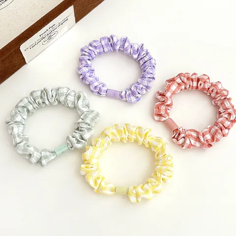 Korean Style Gingham Fabric Scrunchie High Elastic Hair Tie Decorative Buckle Sweet Grid Pattern Ponytail Holder Women