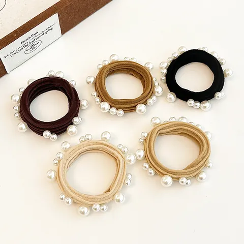 Elegant French Style Faux Pearl Hair Ties High Elastic Fabric Hair Bands Minimalist Scrunchies Women Fashion Accessory