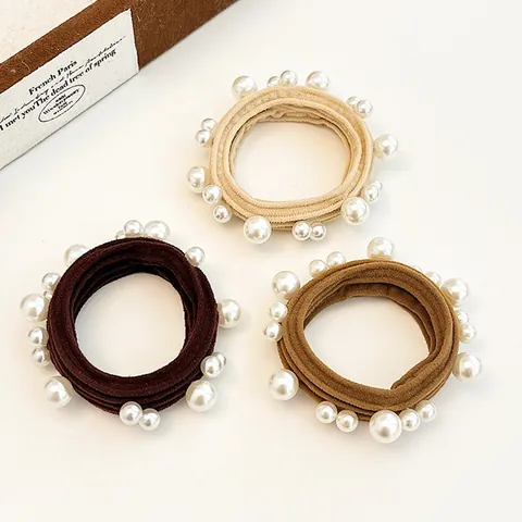 Elegant French Style Faux Pearl Hair Ties High Elastic Fabric Hair Bands Minimalist Scrunchies Women Fashion Accessory