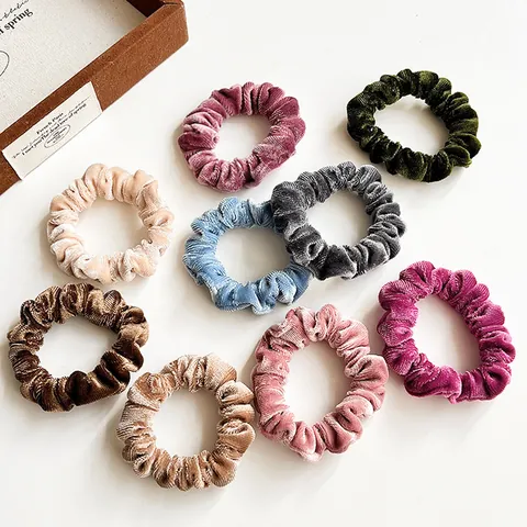 Vintage Velvet Corduroy Scrunchies High Elastic Pleated Hair Ties For Women Girls Korean Style Solid Color Hair Accessories Ponytail Holder