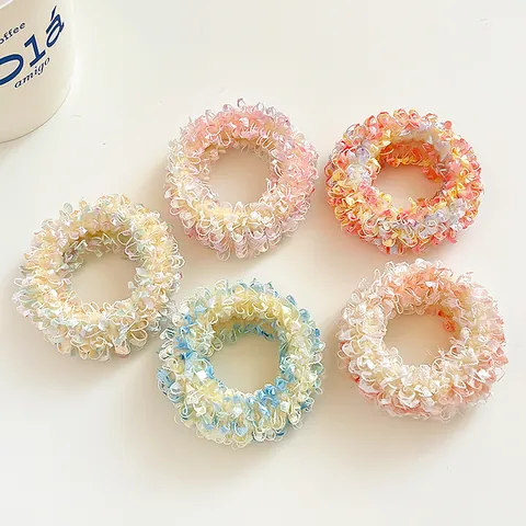 Women Sweet Ice Cream Color Wool Yarn Hair Ties High Elastic Puffy Scrunchies Fresh Style Girls Hair Bands Hair Accessories