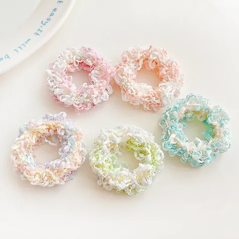 Macaron Color Knitted Scrunchies For Women Sweet Fluffy Yarn Elastic Hair Ties Handmade High Stretch Ponytail Holder Hair Accessories