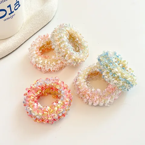 Women Sweet Ice Cream Color Wool Yarn Hair Ties High Elastic Puffy Scrunchies Fresh Style Girls Hair Bands Hair Accessories