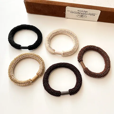 Thickened High Elasticity Woven Hair Ties For Women Minimalist Solid Color Spiral Hair Bands Durable Ponytail Holder Earth Tone Hair Accessories