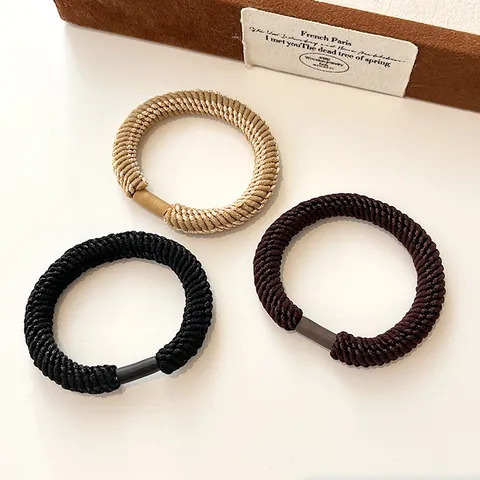 Thickened High Elasticity Woven Hair Ties For Women Minimalist Solid Color Spiral Hair Bands Durable Ponytail Holder Earth Tone Hair Accessories