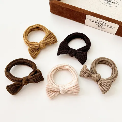 Minimalist Ribbed Bow Hair Tie High Elasticity Knitted Fabric Ponytail Holder For Women Sweet Korean Style Hair Accessories