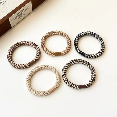 Women High Elasticity Woven Hair Ties Korean Style Durable Ponytail Holder Braided Hair Rings With Glitter Metallic Thread