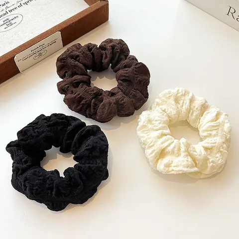 Chouchous en Tissu Plissé Style Français Haute Élasticité Texture de Bulle Attaches de Cheveux Minimaliste Durable pour Femmes