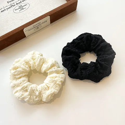 Chouchous en Tissu Plissé Style Français Haute Élasticité Texture de Bulle Attaches de Cheveux Minimaliste Durable pour Femmes