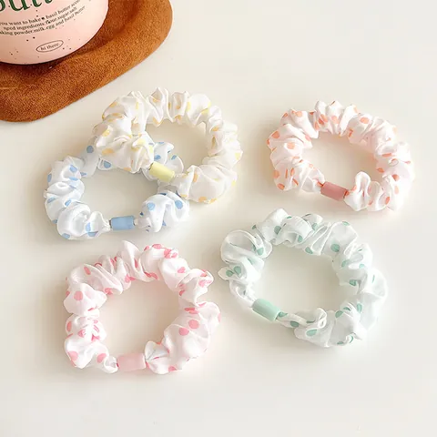Fresh Polka Dot Fabric Scrunchies For Women High Elastic Ponytail Holder Hair Ties With Plastic Buckle Sweet Hair Accessories