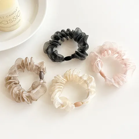 Organza Pleated Hair Scrunchies Minimalist Elastic Ponytail Holder Hair Ties For Women Casual Daily Hair Accessories