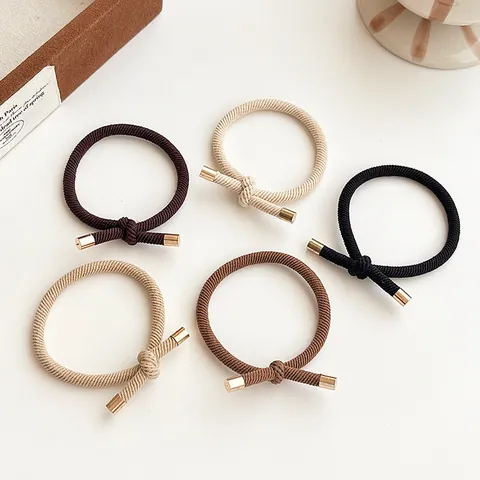 High Elasticity Knotted Hair Ring Minimalist Nylon Scrunchies With Metal End For Women Ponytail Holder Hair Ties Daily Accessories