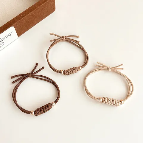 Koreaanse Stijl Hoge Elasticiteit Gevlochten Geknoopte Haarelastiekjes Voor Vrouwen Haarbanden Met Gouden Kralen Handgemaakte Haaraccessoires