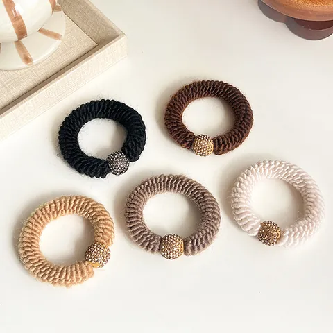 Koreanischer Stil Verdickte Gestrickte Wollhaarbänder Mit Strasskugel Dekor Elegante Geflochtene Elastische Haarbänder Für Damen Schmuck