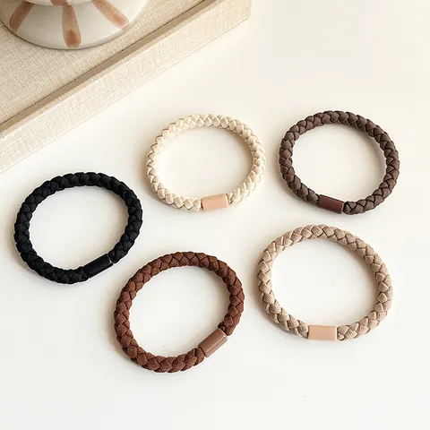 Braided High Elasticity Hair Ties Ponytail Holder Earth Tone Simple Woven Scrunchies For Women Girls Basic Daily Hair Accessories