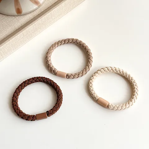 Braided High Elasticity Hair Ties Ponytail Holder Earth Tone Simple Woven Scrunchies For Women Girls Basic Daily Hair Accessories