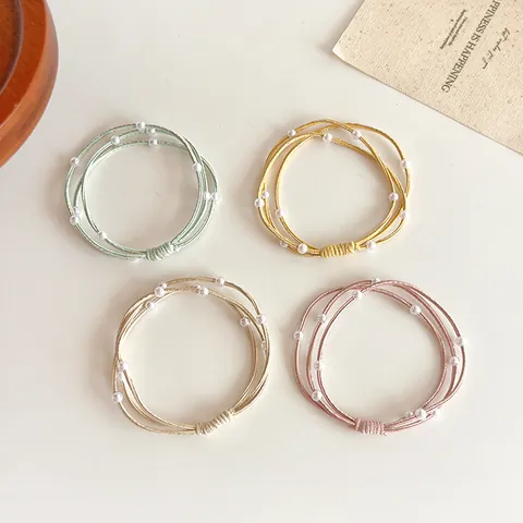 Damen Hochelastische Perlen Haargummis Metalldraht Geflochtene Scrunchies Elegante Kunstperlen Pferdeschwanzhalter Handgefertigte Elastische Haarbänder Schmuck Zubehör