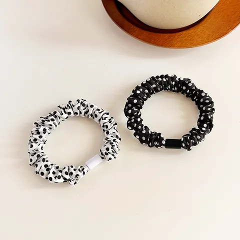 Women Korean Style Polka Dot Scrunchie Minimalist High Elasticity Hair Tie Fabric Pleated Ponytail Holder Hair Accessories