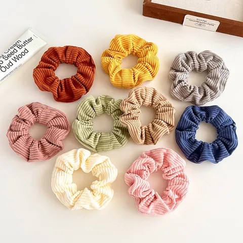 Chouchous en Velours Côtelé Style Coréen Couleur Unie Élastiques Cheveux Vintage Plissés Accessoires Cheveux Pour Femmes