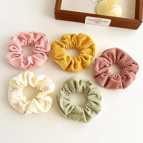 Chouchous en Velours Côtelé Style Coréen Couleur Unie Élastiques Cheveux Vintage Plissés Accessoires Cheveux Pour Femmes