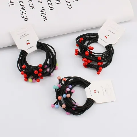 Korean Style Elastic Hair Ties With Cherry Resin Beads High Stretch Hair Bands For Women Girls Sweet Daily Hair Accessories