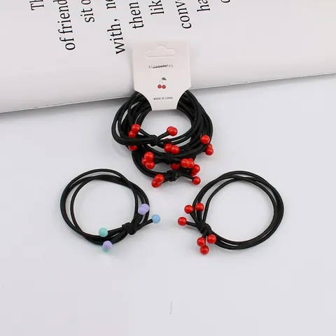 Korean Style Elastic Hair Ties With Cherry Resin Beads High Stretch Hair Bands For Women Girls Sweet Daily Hair Accessories
