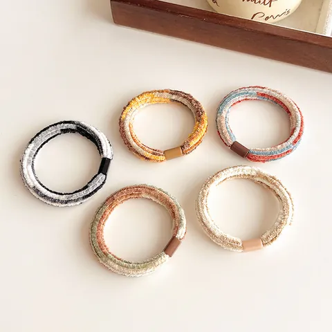Women Plush Hair Ties Gradient Color Elastic Hair Bands Thickened Ponytail Holder Retro Woven Scrunchies Hair Accessory