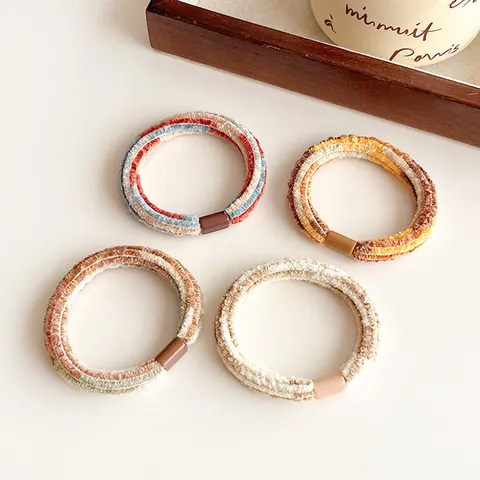 Women Plush Hair Ties Gradient Color Elastic Hair Bands Thickened Ponytail Holder Retro Woven Scrunchies Hair Accessory