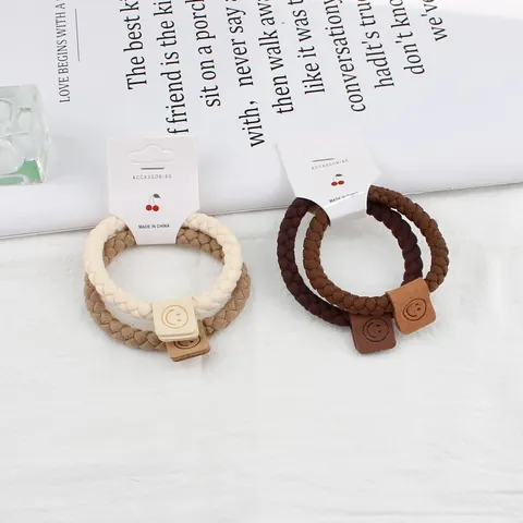 Élastiques à Cheveux Tressés Haute Élasticité Scrunchies Épaissis Avec Décoration Visage Souriant Accessoires de Cheveux Mode Femme