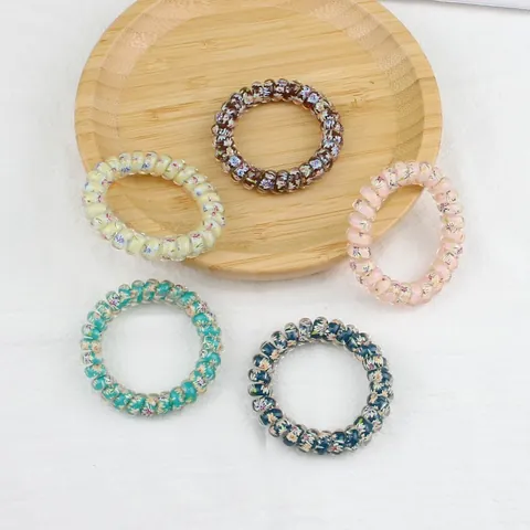 Élastiques à Cheveux Vintage à Fleurs Cordon de Téléphone Haute Élasticité Résine Spirale Scrunchies Pour Femmes Accessoires Cheveux