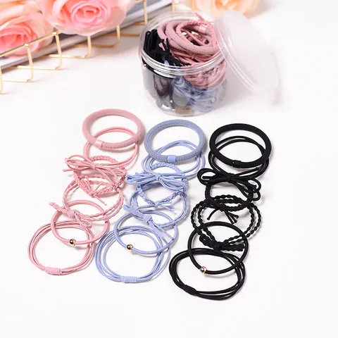 Ensemble d'Élastiques à Cheveux pour Femmes Noirs Colorés Tressés Supports de Queue de Cheval Avec Pot de Rangement Transparent Accessoires pour Cheveux Filles