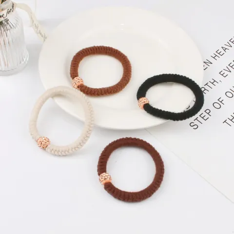 Élastiques À Cheveux Tressés Durables Haute Élasticité Avec Perle Métallique Géométrique En Strass Accessoires Cheveux Femme