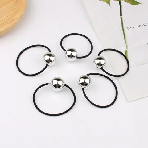 Elastici per Capelli Minimalisti ad Alta Elasticità Con Perla Metallica Argento Elegante Corda Nera Accessori Capelli Donna