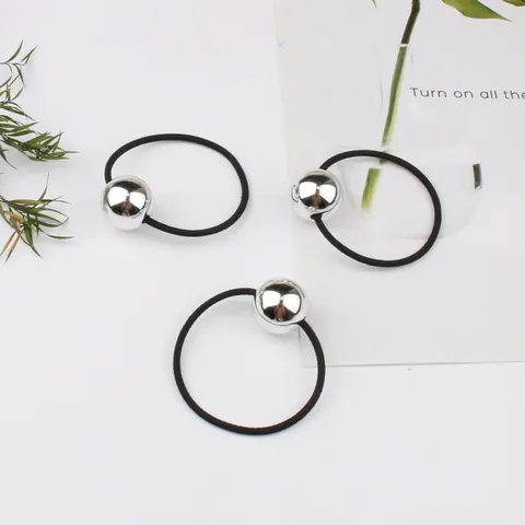 Elastici per Capelli Minimalisti ad Alta Elasticità Con Perla Metallica Argento Elegante Corda Nera Accessori Capelli Donna