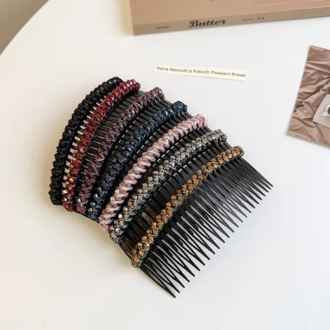 Korean Style Crystal Beaded Hair Comb Resin Large Hair Clip Hand Woven Updo Tool For Women Daily Elegant Hair Accessory