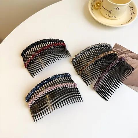 Korean Style Crystal Beaded Hair Comb Resin Large Hair Clip Hand Woven Updo Tool For Women Daily Elegant Hair Accessory