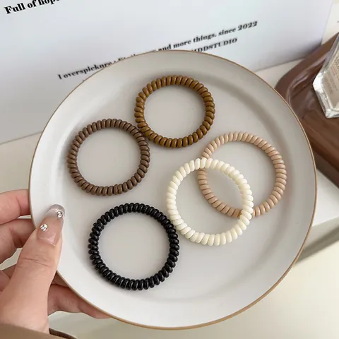 Einfache Hochelastische Spirale Telefonkabel Haargummis Erdtöne Keine Falten Haarbänder Für Damen Mädchen Täglicher Schmuck
