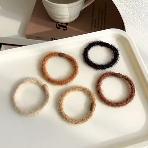 Milk Coffee Plush Hair Ties For Women Korean Style High Elastic Faux Fur Scrunchies Solid Color Minimalist Daily Hair Accessories