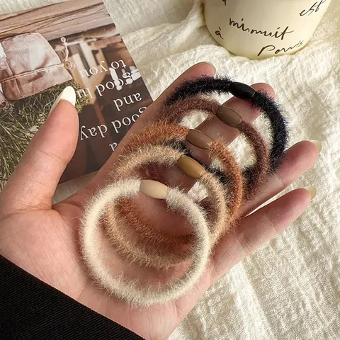 Milk Coffee Plush Hair Ties For Women Korean Style High Elastic Faux Fur Scrunchies Solid Color Minimalist Daily Hair Accessories