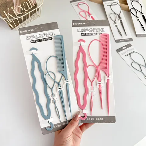 Professional Hair Braiding Tool Set Plastic Resin Topsy Tail Design Tools With Comb And Hair Loop For Women Styling Accessory