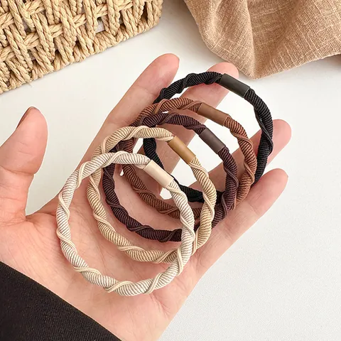 Women High Elasticity Twisted Spiral Hair Ties Minimalist Earth Tones Ponytail Holders Durable Woven Hair Accessories Jewelry